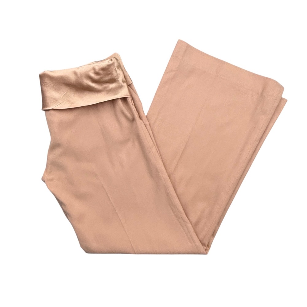 Ulla Johnson Trousers Women 8 Tan Virgin Wool Wide Leg Foldover Waistband